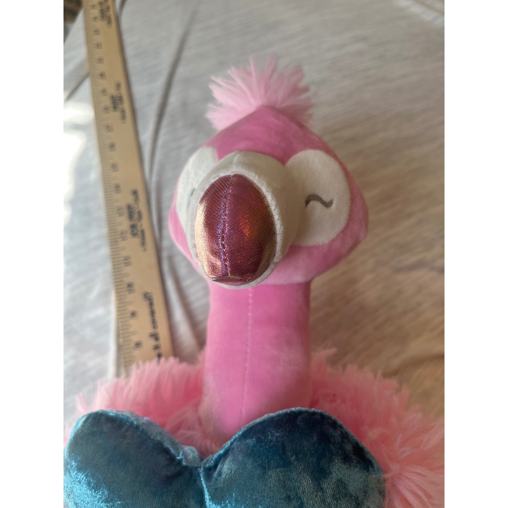 Pink Flamingo Plush Heart Teal Velvet Stuffed Animal Toy - Picture 3 of 5